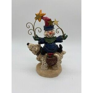 Snowman Clown Riding Polar Bear Christmas Gifts Plaster Metal Stars 6"